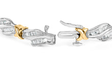 Load image into Gallery viewer, 10k Two-Toned Gold 2.00 Cttw Channel Set Baguette-Diamond Weave and  "X" Spiral Link Bracelet (H-I Color, I1-I2 Clarity) - 7"
