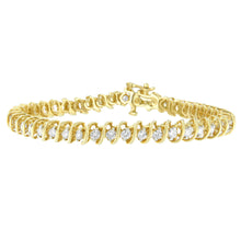 将图片加载到图库查看器，14K Yellow Gold Round Cut Diamond Spiral Link Bracelet (3.00 cttw, H-I Color, SI2-I1 Clarity)
