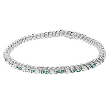 Load image into Gallery viewer, 14K White Gold 4 5/8 Cttw Alternating White and Blue Diamond Martini Set Tennis Bracelet (H-I Color, I1-I2 Clarity) - 7" Inches
