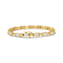 Load image into Gallery viewer, 10K Yellow Gold 2.0 Cttw Invisible-Set Princess Cut Diamond Rectangular Link Bracelet (I-J Color, SI2-I1 Clarity) - 7"
