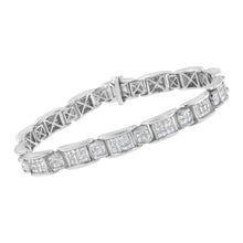 将图片加载到图库查看器，14K White Gold 5.0 Cttw Princess-Cut Diamond Rectangular Alternating Station 7" Tennis Bracelet (G-H Color, SI1-SI2 Clarity)

