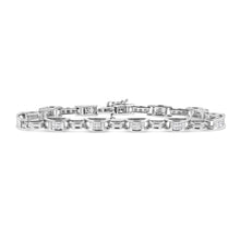 将图片加载到图库查看器，14K White Gold 1.0 Cttw Invisible Set Princess Diamond Alternating Link Tennis Bracelet (I-J Color, I1-I2 Clarity) - 7.25"
