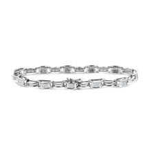 将图片加载到图库查看器，14K White Gold 1.0 Cttw Invisible Set Princess Diamond Alternating Link Tennis Bracelet (I-J Color, I1-I2 Clarity) - 7.25"
