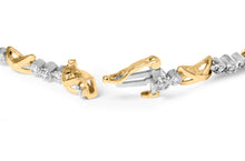 将图片加载到图库查看器，10K Two-Tone Gold 1/2 Cttw Diamond Alternating 3 Stone and X-Link 7" Bracelet (I-J Color, I2-I3 Clarity)
