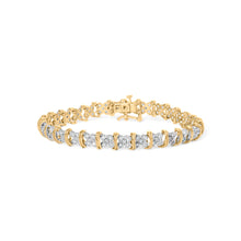 将图片加载到图库查看器，10K Yellow Gold Plated .925 Sterling Silver 2.0 Cttw Round Diamond Cluster "X" Shaped Link Bracelet (H-I Color, I3 Clarity) - 7"
