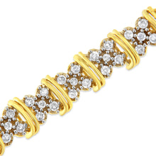 将图片加载到图库查看器，10K Yellow Gold Plated .925 Sterling Silver 2.0 Cttw Round Diamond Cluster "X" Shaped Link Bracelet (H-I Color, I3 Clarity) - 7"
