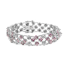Load image into Gallery viewer, 14K White Gold Pink Sapphire and Diamond Floral Lattice Link Bracelet - 7.25" Inches
