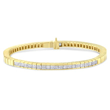 将图片加载到图库查看器，14K Yellow Gold 1-1/10 Cttw Princess &amp; Baguette Cut Diamond 7" Alternating Stone Eternity Tennis Bracelet (G-H Color, VS1-VS2 Clarity)

