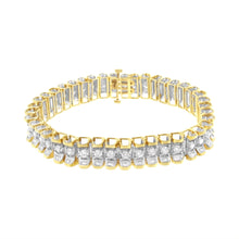 Load image into Gallery viewer, 14K Yellow and White Gold 5.0 Cttw Round &amp; Baguette Cut Diamond 7" Reflective Tennis Bracelet (H-I Color, I1-I2 Clarity)
