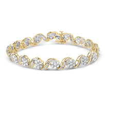 Load image into Gallery viewer, 10k Yellow Gold 5.00 Cttw Round-Cut and Baguette-Cut Diamond Floral Link 7.25" Bracelet (I-J Color, I2-I3 Clarity)
