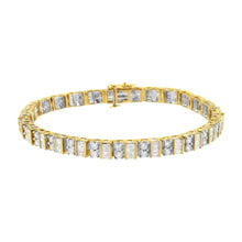 Load image into Gallery viewer, 10K Yellow Gold 4.0 Cttw Alternating Baguette &amp; Round Cut Diamond Bezel- &amp; Prong-Set 7" Tennis Bracelet (G-H Color, SI1-SI2 Clarity)
