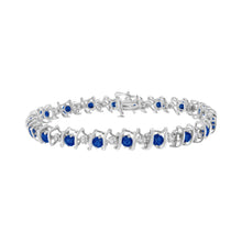 Load image into Gallery viewer, .925 Sterling Silver, Lab-Grown Gemstone and 4 Cttw Round Diamond Tennis Bracelet (H-I Color, I1-I2 Clarity) - Created Blue Sapphire, September Birthstone
