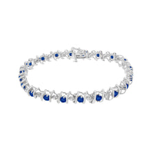 Load image into Gallery viewer, .925 Sterling Silver, Lab-Grown Gemstone and 4 Cttw Round Diamond Tennis Bracelet (H-I Color, I1-I2 Clarity) - Created Blue Sapphire, September Birthstone
