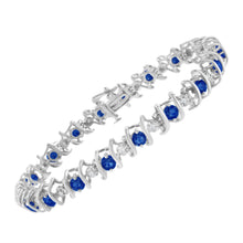 Load image into Gallery viewer, .925 Sterling Silver, Lab-Grown Gemstone and 4 Cttw Round Diamond Tennis Bracelet (H-I Color, I1-I2 Clarity) - Created Blue Sapphire, September Birthstone
