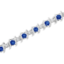 Load image into Gallery viewer, .925 Sterling Silver, Lab-Grown Gemstone and 4 Cttw Round Diamond Tennis Bracelet (H-I Color, I1-I2 Clarity) - Created Blue Sapphire, September Birthstone
