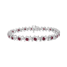 Load image into Gallery viewer, .925 Sterling Silver, Lab-Grown Gemstone and 4 Cttw Round Diamond Tennis Bracelet (H-I Color, I1-I2 Clarity) - Created Blue Sapphire, September Birthstone
