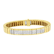 将图片加载到图库查看器，14K Yellow Gold 3 5/8 cttw Invisible Set Princess-Cut Diamond ID Tennis Bracelet (I-J Color, SI1-SI2 Clarity) - Size 7"
