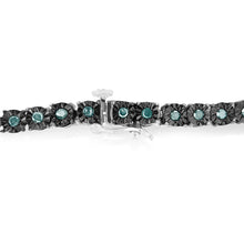 将图片加载到图库查看器，Black Rhodium Plated .925 Sterling Silver 1.0 Cttw Diamond Miracle Tennis Bracelet (Enhanced Blue Color, I3 Clarity) - 7"

