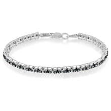 Load image into Gallery viewer, Black Rhodium over .925 Sterling Silver 1.0 Cttw Rose Cut Diamond Double-Link 7" Tennis Bracelet (Blue Color, I1-I2 Clarity)
