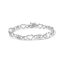 将图片加载到图库查看器，925 Sterling Silver 1/5 Cttw Diamond Double Heart Link Bracelet (I-J Color, I3 Clarity) - 7.25" Inches
