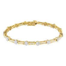 Load image into Gallery viewer, 10K Yellow and White Gold 2.00 cttw Round and Baguette-Cut Diamond Link Bracelet (I-J Color, I2-I3 Clarity) - Size 7.25"
