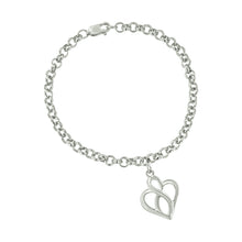 Load image into Gallery viewer, .925 Sterling Silver Open Heart with Center Vertical Infinity Chain Charm Bracelet - Size 7"
