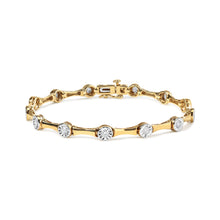 将图片加载到图库查看器，10K Yellow Gold Plated .925 Sterling Silver 1.0 Cttw Miracle Set Diamond Bezel Style Station Link Bracelet (H-I Color, I3 Clarity) - Size 7"
