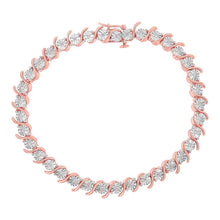 将图片加载到图库查看器，14K Rose Gold Plated .925 Sterling Silver 1/10 Cttw Diamond Round Miracle Plate and "S" Link Tennis Bracelet (I-J Color, I2- I3 Clarity) - 7"

