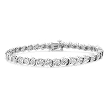 将图片加载到图库查看器，14K Rose Gold Plated .925 Sterling Silver 1/10 Cttw Diamond Round Miracle Plate and "S" Link Tennis Bracelet (I-J Color, I2- I3 Clarity) - 7"

