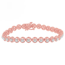 将图片加载到图库查看器，14K Rose Gold Over .925 Sterling Silver 1/4 Cttw Diamond 7" Open Circle Wheel Link Tennis Bracelet (I-J Color, I2-I3 Clarity)
