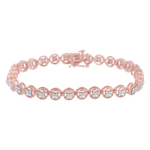将图片加载到图库查看器，14K Rose Gold Over .925 Sterling Silver 1/4 Cttw Diamond 7" Open Circle Wheel Link Tennis Bracelet (I-J Color, I2-I3 Clarity)
