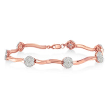 将图片加载到图库查看器，.925 10k Rose Gold Over Sterling Silver 1.0 cttw Diamond Floral Link Bracelet (I-J Color,I3 Clarity)
