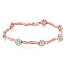 将图片加载到图库查看器，.925 10k Rose Gold Over Sterling Silver 1.0 cttw Diamond Floral Link Bracelet (I-J Color,I3 Clarity)
