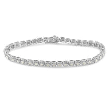 Load image into Gallery viewer, .925 Sterling Silver 1.0 Cttw Diamond Miracle-Set Square Milgrain 7" Link Tennis Bracelet (I-J Color, I3 Clarity)
