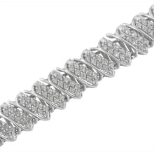 Load image into Gallery viewer, .925 Sterling Silver 3.0 Cttw Diamond Multi Row Cluster Slanted Wave Link 7-Â¼â€ Tennis Bracelet (I-J Color, I2-I3 Clarity)
