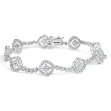 Load image into Gallery viewer, .925 Sterling Silver 3.0 Cttw Diamond Halo Square Shape Link Bracelet (I-J Color, I3 Clarity) - 7.25"
