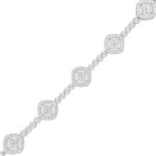 Load image into Gallery viewer, .925 Sterling Silver 3.0 Cttw Diamond Halo Square Shape Link Bracelet (I-J Color, I3 Clarity) - 7.25"
