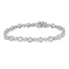 Load image into Gallery viewer, 10K White Gold 4.0 cttw Brilliant Round-cut and Baguette Diamond Floral Cluster Link Bracelet (I-J Clarity, I1-I2 Color) - Size 7"
