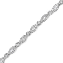将图片加载到图库查看器，.925 Sterling Silver 1 cttw Diamond Double Leaf and Bezel Link Bracelet (I-J Clarity, I2-I3 Color) - Size 7.25"
