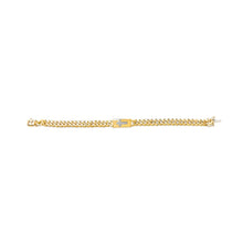 Load image into Gallery viewer, 14K Yellow Gold Plated .925 Sterling Silver Diamond Accent Inlaid Cross Cuban Link Bracelet (I-J Color, I3 Clarity)-  7.25"
