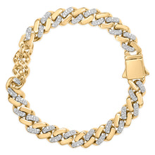 将图片加载到图库查看器，14K Yellow Gold Plated .925 Sterling Silver 1/2 Cttw Diamond Cuban Curb Chain Bracelet (I-J Color, I3 Clarity) - 8.5" Inches

