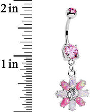 Load image into Gallery viewer, Pink and White Faux Opal Flower Power Dangle Belly Ring
