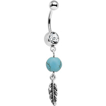 将图片加载到图库查看器，Clear Gem Faux Turquoise Freedom Feather Dangle Belly Ring
