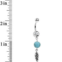将图片加载到图库查看器，Clear Gem Faux Turquoise Freedom Feather Dangle Belly Ring
