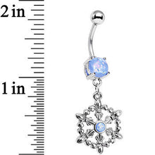 Load image into Gallery viewer, Light Blue Faux Opal Fleur de Lis Hoop Dangle Belly Ring
