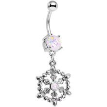 Load image into Gallery viewer, White Faux Opal Fleur de Lis Hoop Dangle Belly Ring
