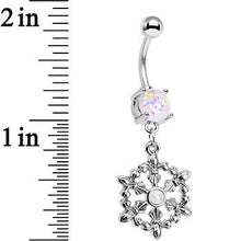 Load image into Gallery viewer, White Faux Opal Fleur de Lis Hoop Dangle Belly Ring
