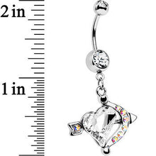 Load image into Gallery viewer, Clear Aurora Gem Cupids Aim Arrow and Heart Dangle Belly Ring
