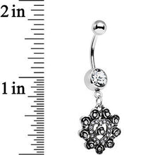 Load image into Gallery viewer, Clear Gem Rose Ring Flower Heart Dangle Belly Ring
