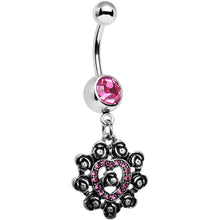 Load image into Gallery viewer, Pink Gem Rose Ring Flower Heart Dangle Belly Ring
